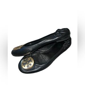 Tory Burch- Minnie' Travel Ballet Flat in Black Leather